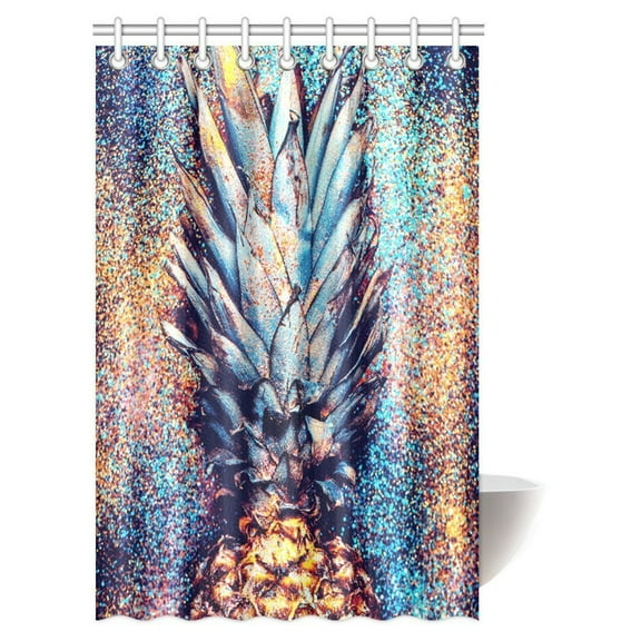 MYPOP Fruit Pineapple Decor Shower Curtain, Summer Themed Tropical Golden Pineapple Shine Fashion Bathroom Shower Curtain 48 By 72 Inches