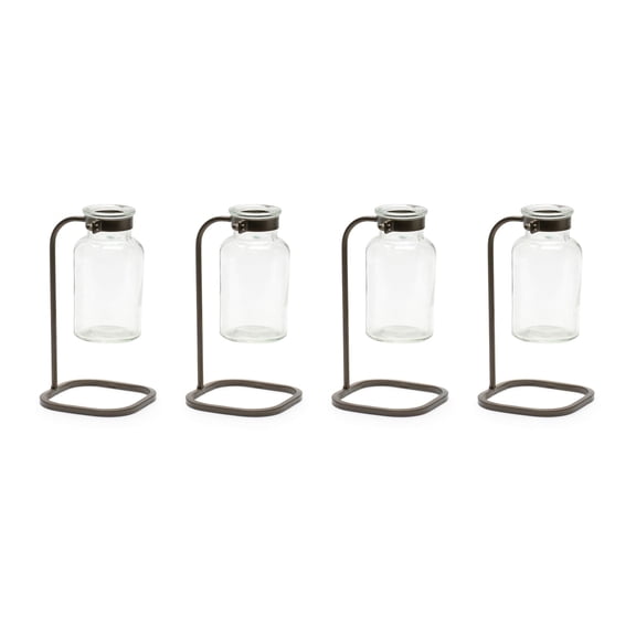 Melrose Glass Bottle Vase in Stand - 7.5" - Set of 4
