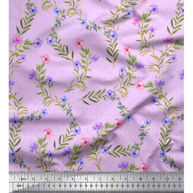 Soimoi Poly Georgette Fabric Dot,Leaves & Floral Print Sewing Fabric Yard 52 Inch Wide