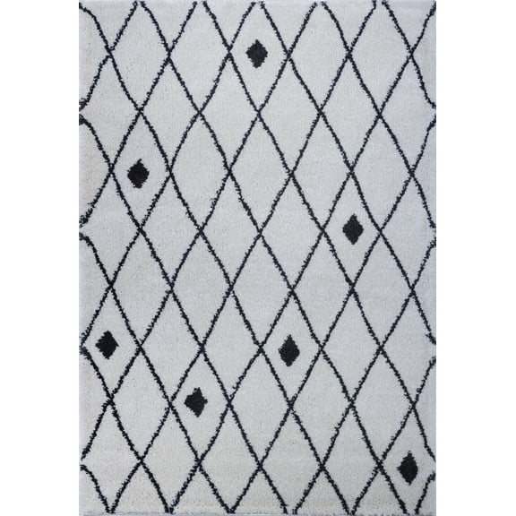 Ladole Rugs Trellis-Dots Pattern Soft Durable Innovatie Area Rug Carpet in Ivory-Dark Grey 7x10 (6'5" x 9'5", 200cm x 290cm)