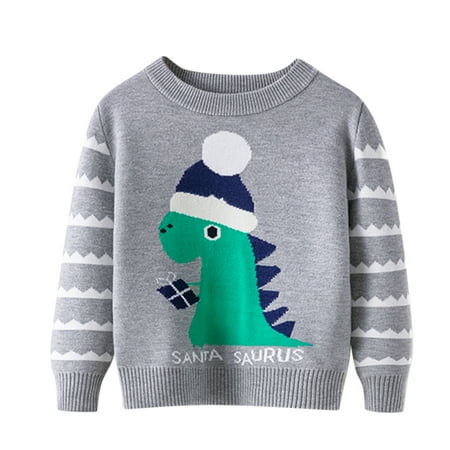 

ZHUASHUM Toddler Boys Girls Christmas Cartoon Dinosaur Print Warm Knitted Sweater Long Sleeve Xmas Tops Knitwear Cardigan Coat