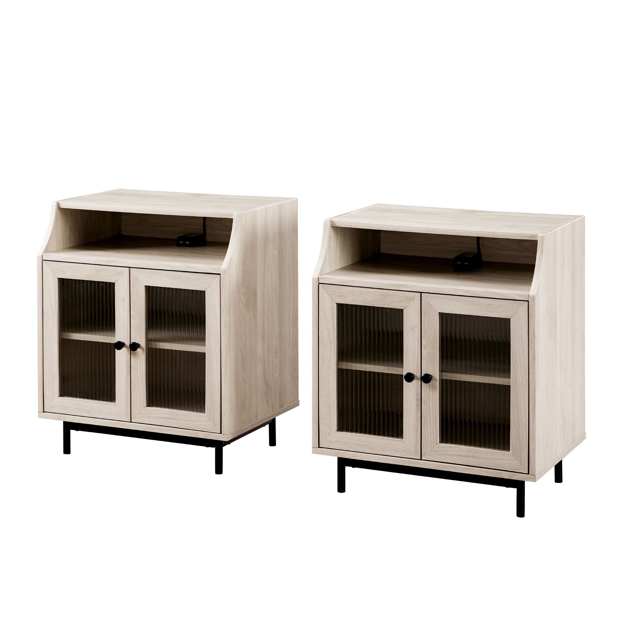 Walker Edison Modern 2 Door USB Port Nightstand, Set of 2, Birch