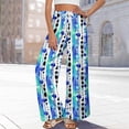 thumbnail image 3 of Women’s Summer Loose Wide Leg Floral Print Pants Elastic Waist Drawstring Trousers with Pockets for Casual Daily Wear Dark Blue XL, 3 of 7