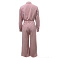 thumbnail image 5 of Cagogo Women's 2 Piece Set Long Sleeve Collared Shirt Wide Leg Pants Casual Outfit Solid Basic Tops Comfy Pants Matching Lounge Sets Travel Airport Clothes, Pink M, 5 of 7
