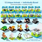 Fun Little Toys 12 Pack Mini Animal Building Blocks, Individually Boxed No Duplicate Zoo Brick Toys, Perfect Party Favors Classroom Prizes Goodie Bag Birthday Gifts for Kids Ages 6-12