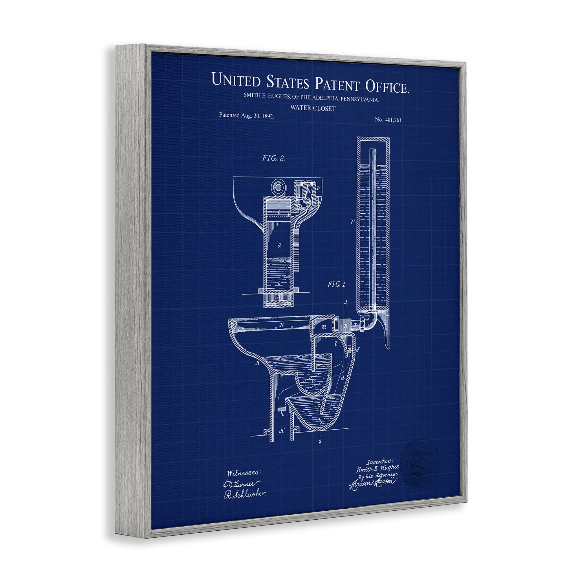 Stupell Industries Water Closet Blueprint Typography Painting Gray Framed Art Print Wall Art, 16 x 20