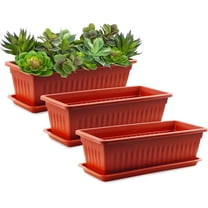 Casewin 3 Pack 17 Inches Flower Plastic Box,Plastic Vegetable Planters with Trays Vegetables Growing Container Garden Flower Plant Pot for Balcony, Patio, Garden, Red