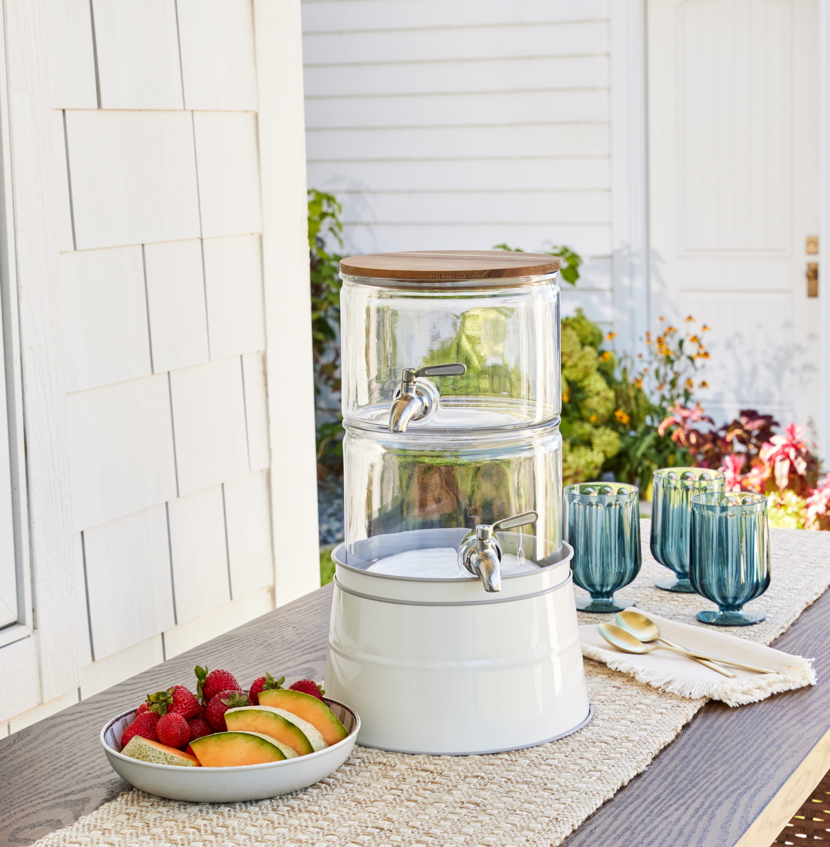 Better Homes & Gardens 240oz Stacking Glass Beverage Dispenser with Acacia Wood Lid