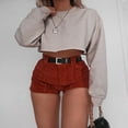 thumbnail image 4 of Chandail Femme Manches Longues Couleur Unie/rayé Court Ample Col Rond, 4 of 6