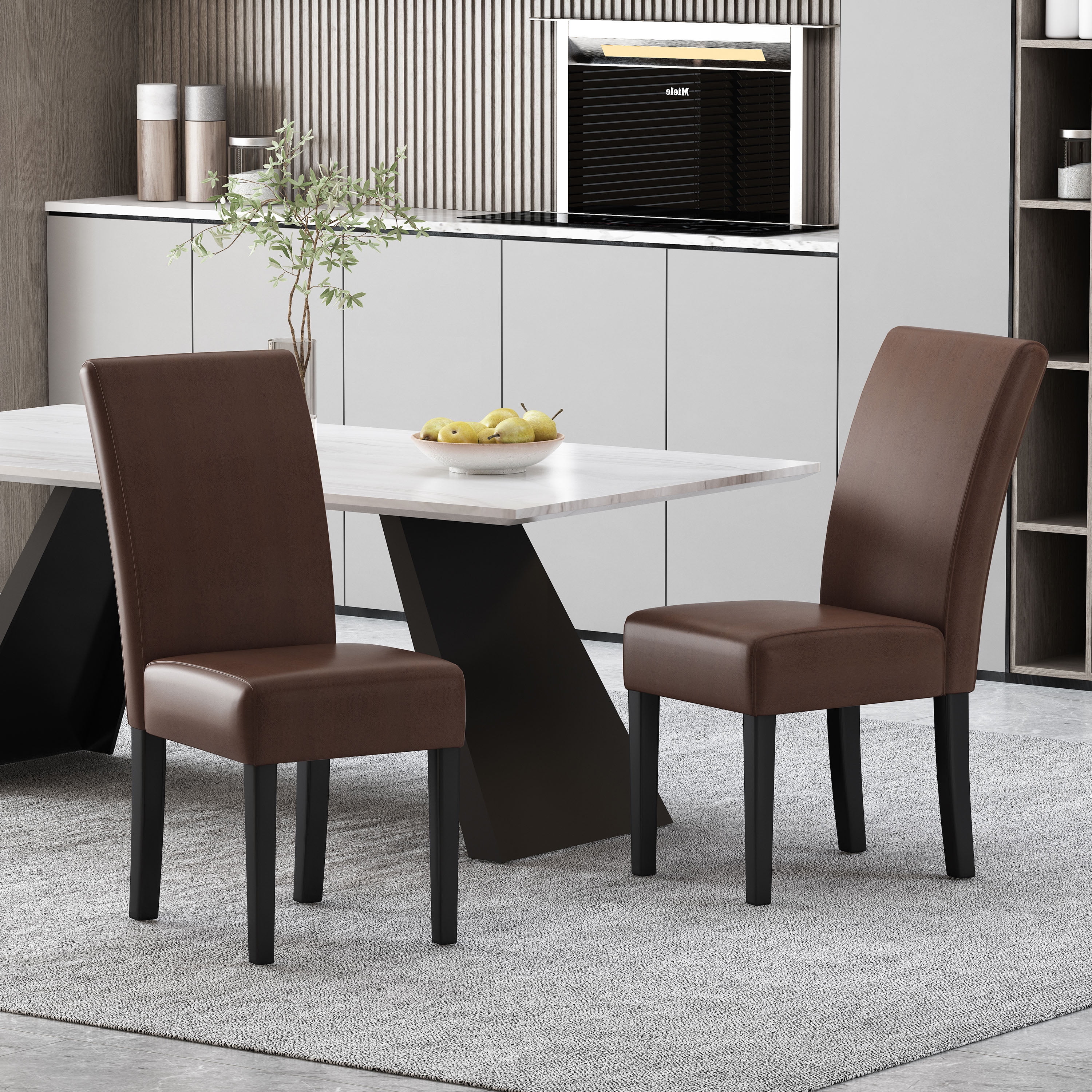 Noble House Monita Contemporary Faux Leather Dining Chairs, Set of 2, Dark Brown