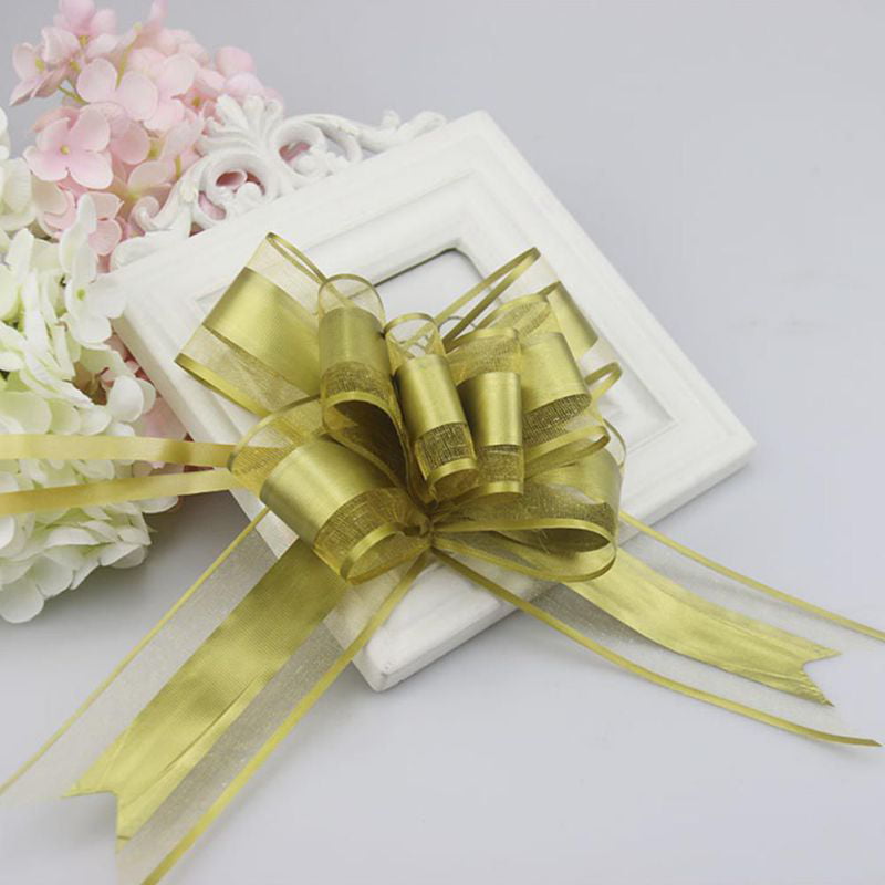 10 Mixed Green/Gold Pull Bow Ribbons Wedding Gift Wrap Florist Hampers Baskets 