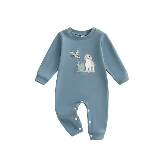 BemeyourBBs Baby Boy Sweatshirt Romper Duck Dog Embroidery Long Sleeve Jumpsuit