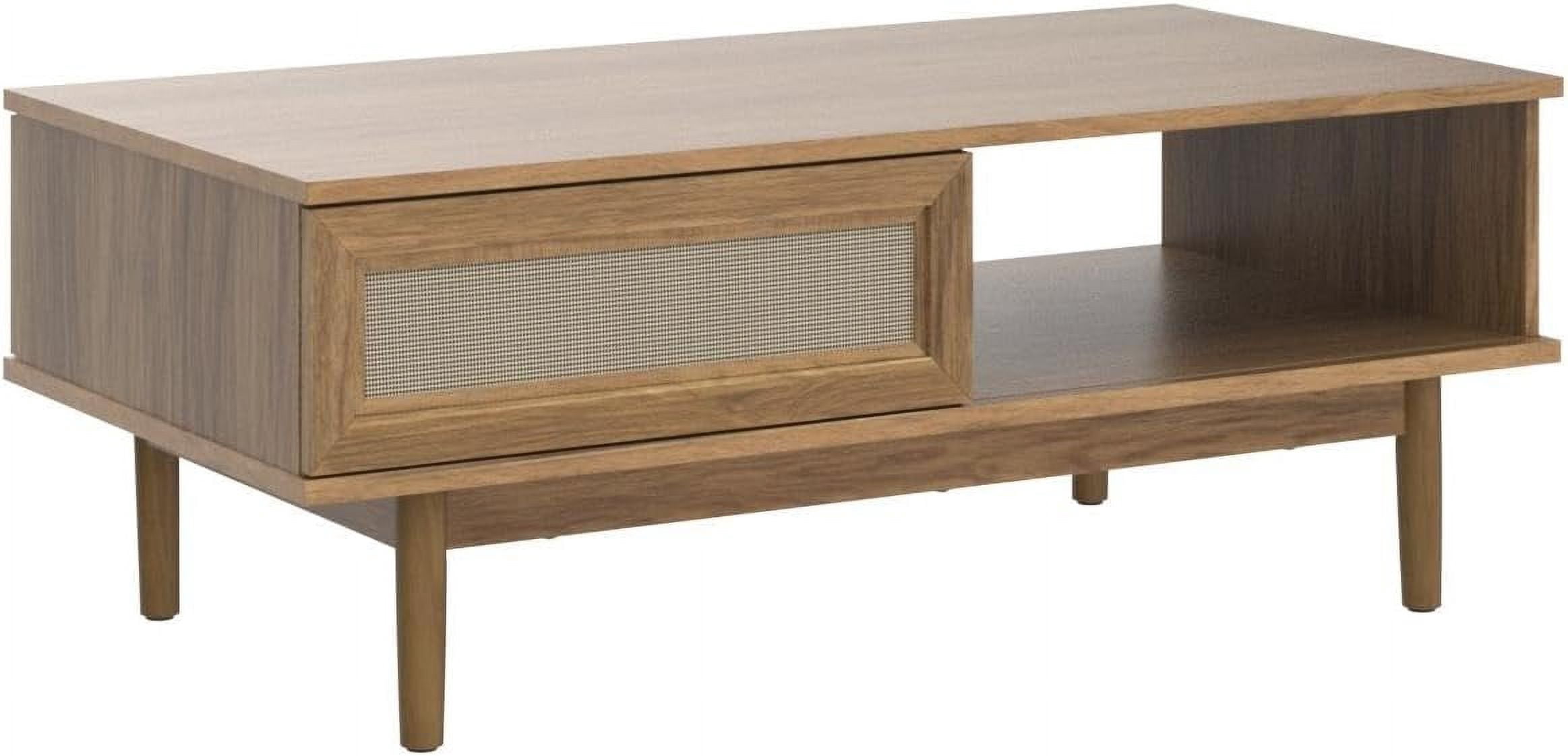 mopio Haylee Coffee Table, Modern Boho Farmhouse Natural Rattan Living Room Small Center Coffee Table with Storage (Oak)