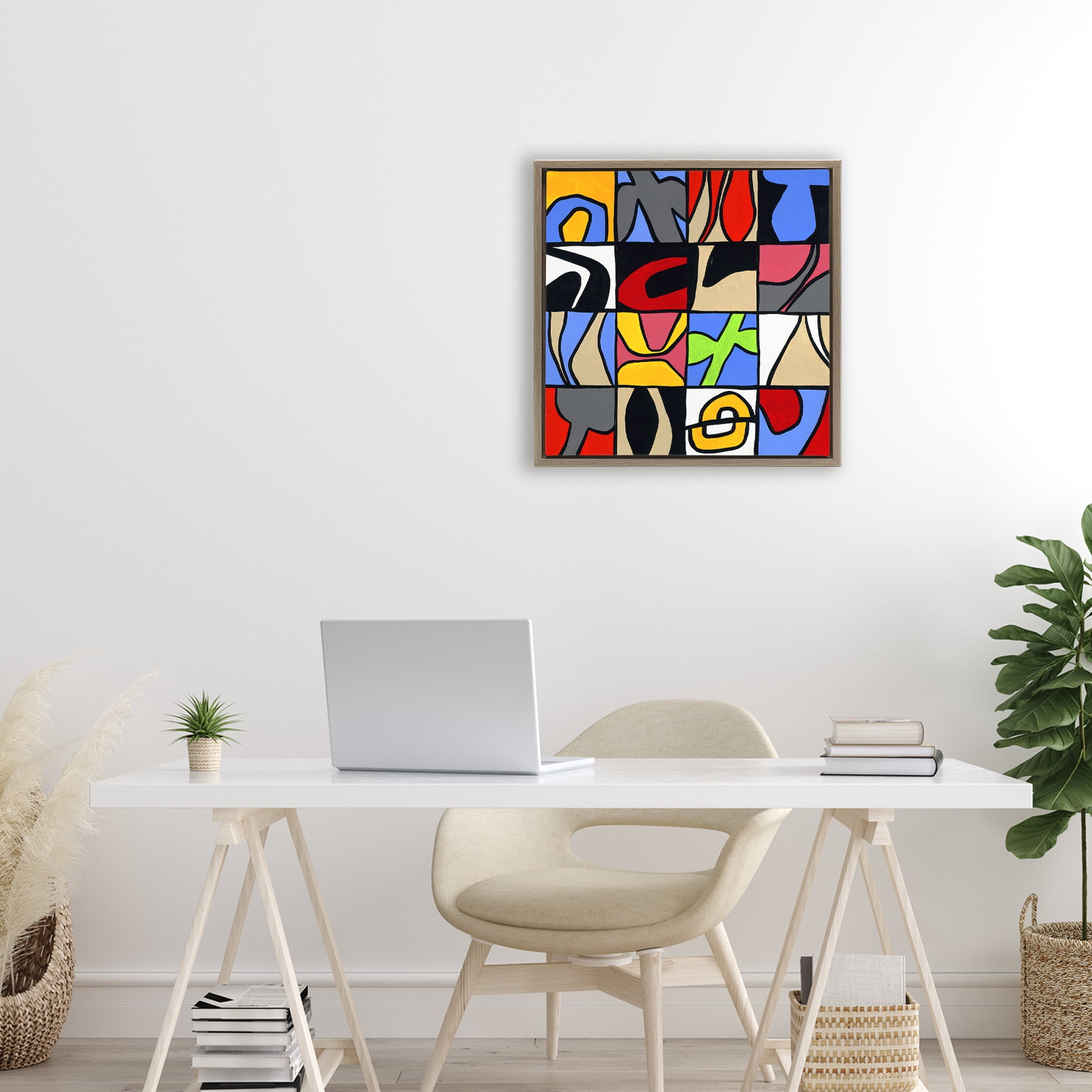 Stupell Industries Alternating Contrast Shapes Abstraction Brown Framed Floater Canvas Wall Art, design by Ruth Fromstein