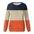 thumbnail image 3 of MELDVDIB Womens Sweatshirt Fall Winter Color Block Long Sleeve Hoodless Sweatshirt Fashion Casual Crewneck Pullover Tops with Pocket Orange L, 3 of 5
