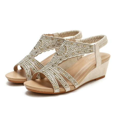 

PEASKJP Womens Slides 2023 Casual Fish Mouth Thick Heel Sandals Women Open Toe Wedge Slippers Cross Strappy Sandals A 7