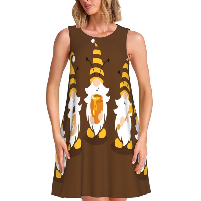 Disketp Gnomes With Honey para Vestido sin Mangas para Mujeres, Vestidos de Verano para Mujeres, Casual y Holgado para la Playa