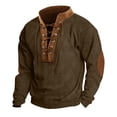 thumbnail image 6 of SHIXINCHIL Men's Lace Up Color Block Patchwork Long Sleeve Sweatshirts Big and Tall Casual Fashion Banded Collar Pullover Tops Workout Athletic Outdoor Hiking Sweatshirt Army Green S, 6 of 7