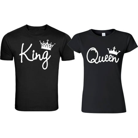 King & Queen White Design Valentines Christmas Gift Couple Matching Cute T-Shirts S King-Black