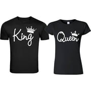 King & Queen White Design Valentines Christmas Gift Couple Matching Cute T-Shirts S King-Black