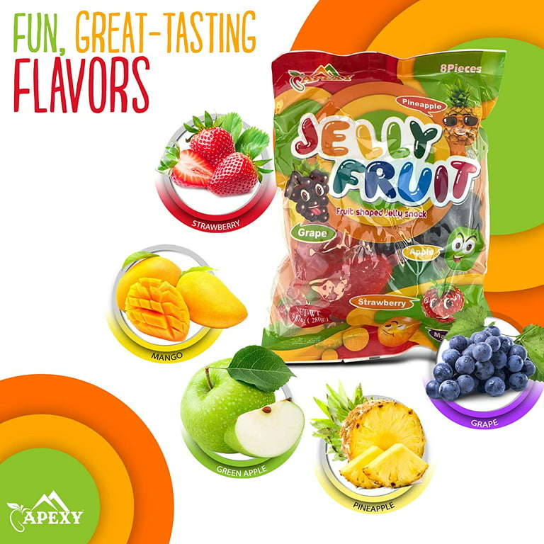 Apexy Jelly Fruit, Tiktok Candy Trend Items, Tik Tok Hit or Miss Challenge,  Assorted Fruit Shaped Jelly, Strawberry, Mango, Apple, Pineapple, Grape.