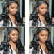 thumbnail image 2 of Peluca negra con raya al medio, cabello largo, ondulado y rizado, fibra química africana, seda que cubre toda la cabeza, 2 of 5