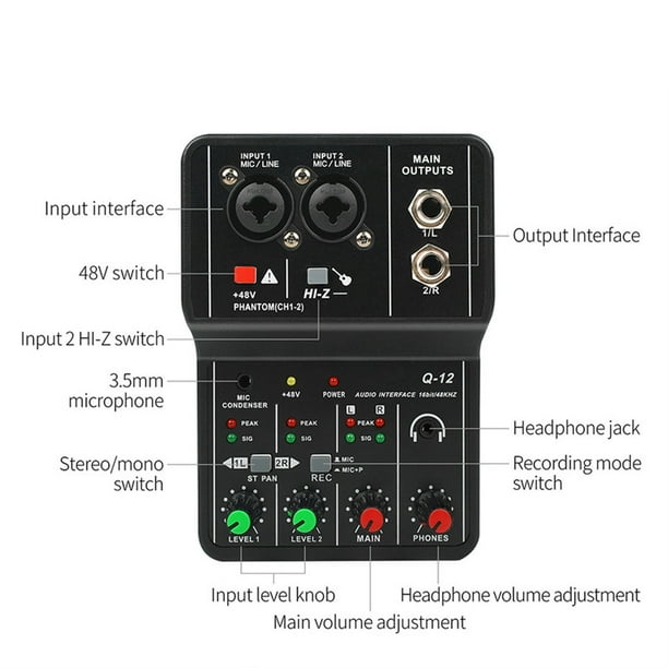 Q12 Audio Interface Usb Sound Card Drive-free Mini 2-way Mixer for Singing Computer Recording - Walmart.com