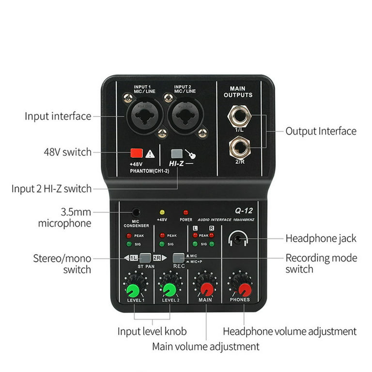 Audio Interface Usb Sound Card Drive-free Portable Mini 2-way Mixer Singing Computer Recording - Walmart.com