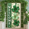 thumbnail image 3 of Green Clover St. Patrick's Day Banner Blue White Stripe Welcome Backdrop Golden Glitter Wooden Texture Background for St. Patrick's Day Party Festival Home Welcome, 3 of 9
