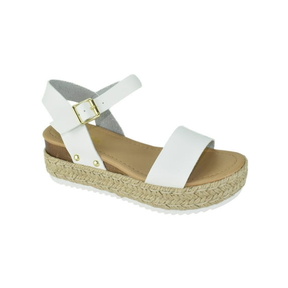Soda Women Wedge Sandals Open Toe Ankle Strap Flatform Espadrilles Trim Platform clip-S White 6.5