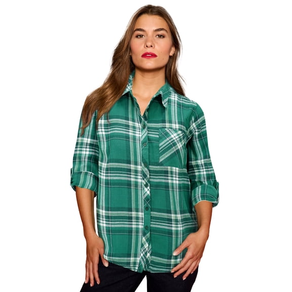 Roaman's Women's Plus Size Classic Plaid Button-Front Shirt