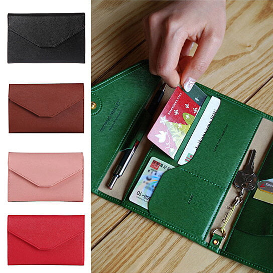Colorido Faux Leather Envelope Wallet Travel Passport Card Holder Cash Purse size Medium Black 