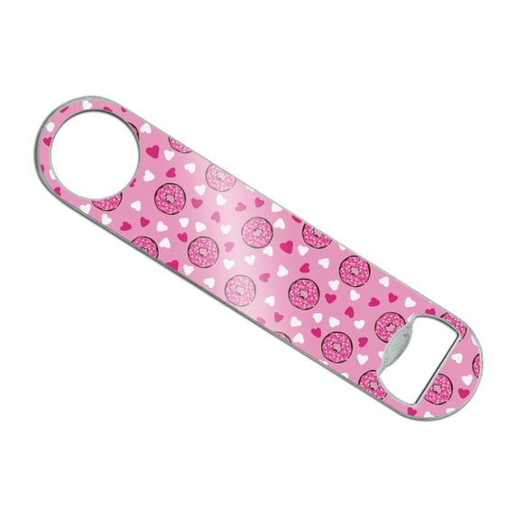Cute Chocolate Valentine Donut Pink Hearts Stainless Steel Vinyl Covered Flat Bartender Speed Bar Bottle Opener