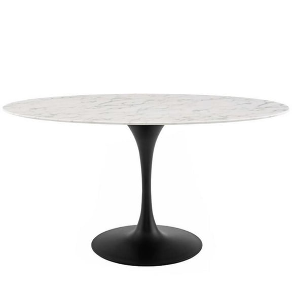 Hawthorne Collections 60" Oval Top Modern Metal Dining Table in Black/White