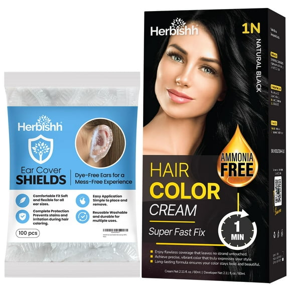 Black Rapid Infusion Hair Color Cream, Permanent Hair Dye in One Minute with Comb Applicator and Hair Color Ear Shield Covers, Reusable Hair Dye Stain Protection 100 pcs Combo Pack