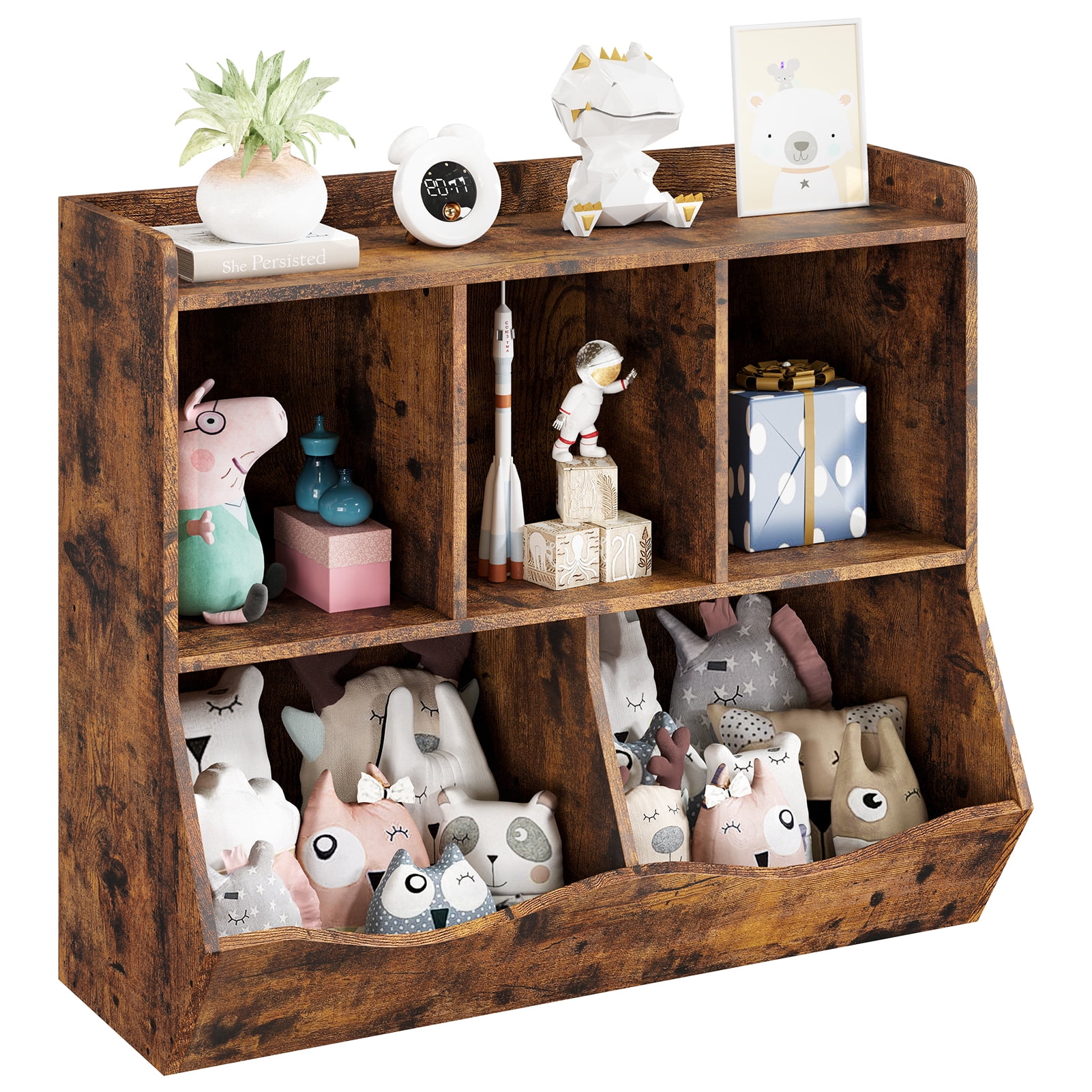 Dark Brown Toy Box Bookshelf, Kids Furniture, Children's Toy Organizer