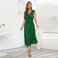 thumbnail image 2 of SWSMCLT Women's Spring Dresses Cocktail Dress V Neck Swing Dress Long Dinner Ruffle Fall Belted Ruched Fitted Green Medium, 2 of 4