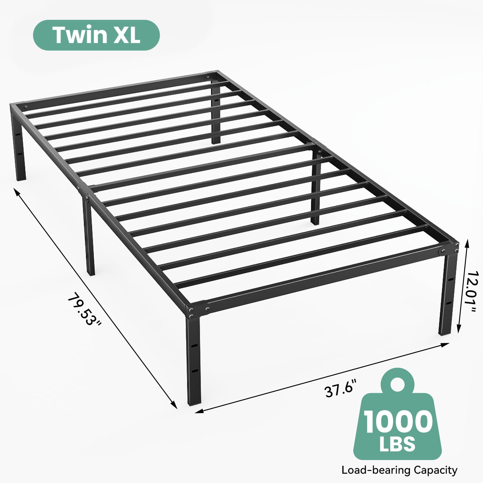 Full Size Metal Platform Bed Frame with Sturdy Steel Slats, No Box Spring Needed, 12-Inch Under‑Bed Storage