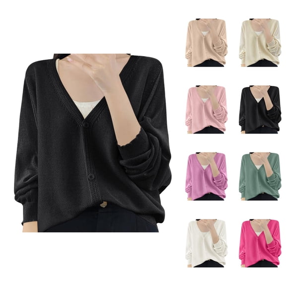 Black Open Front Women's Cardigan Chic Long Sleeve Casual Cardigans Stylish Cardigan Lightweight Open Front Long Sleeve Outer Layer For Everyday Wear