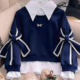 thumbnail image 5 of XXWXYD Girls Bow Crop Sweatshirt Crewneck Long Sleeve Drop Shoulder Pullover Top Teen Cute Trendy Fall Fashion Casual Oversized Streetwear Comfort Wear, 5 of 8