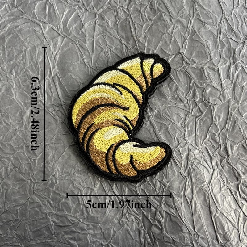 Cartoon-Style Croissant Patch for Clothing - Fun Iron-On Embroidered Badge for Backpacks, Armbands, and Morale Badges
