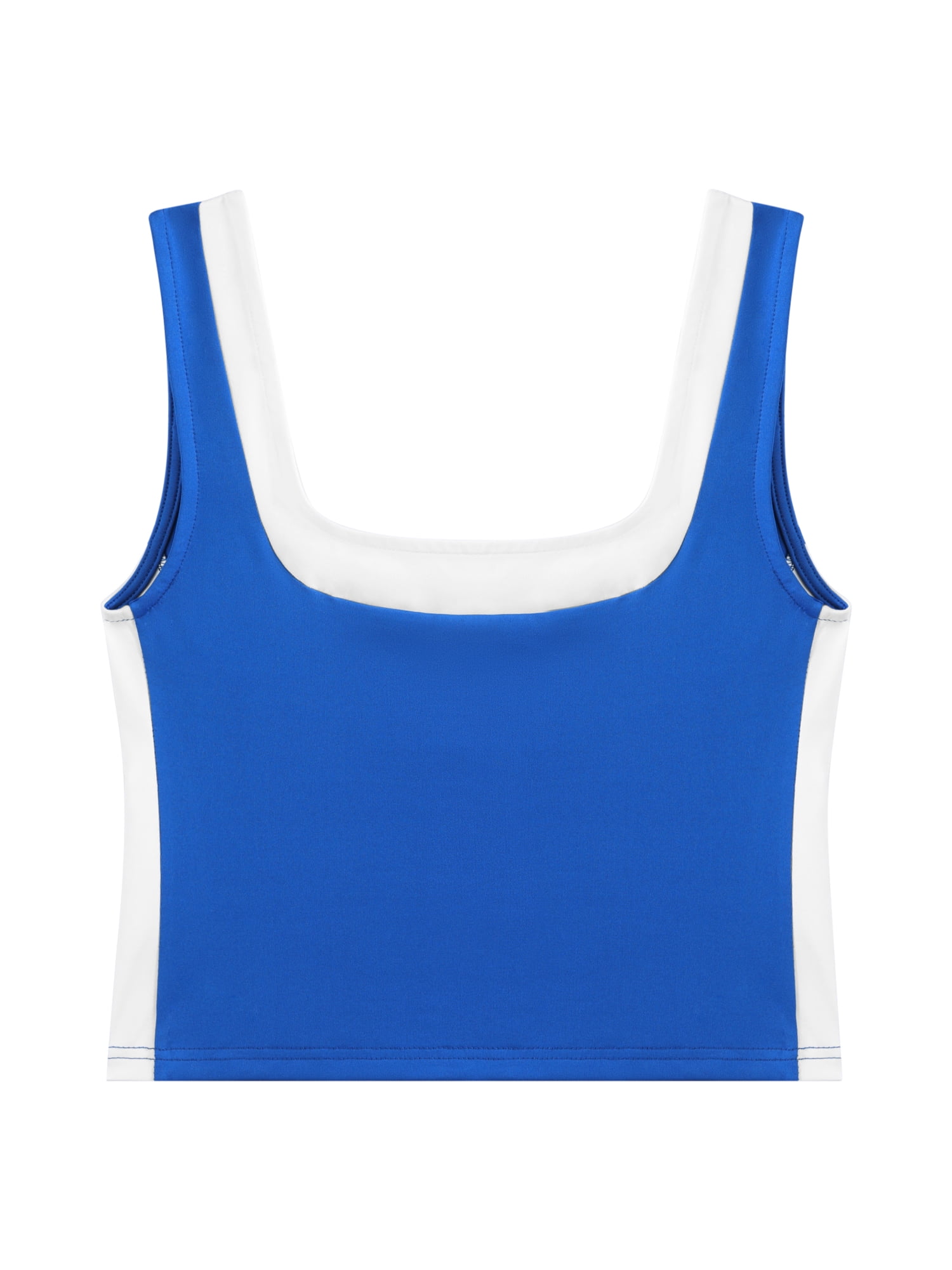 DARING DIVA Women's Crop Square Neck Slim Fitted Color Block Yoga Shirts XL Royal Blue