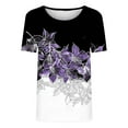 thumbnail image 4 of Yotami Women's Plus Size Casual Top Floral Print Summer Tops for Weekend Short Sleeve Round Neck Comfortable T-Shirt Purple XL, 4 of 4