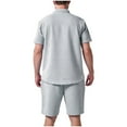 thumbnail image 3 of VBTAPA Men's 2 Piece Outfits Summer Fashion Short Sleeve Button Down Shirt and Shorts Set Textured Casual Beach Vacation Sets Gray XXL, 3 of 4