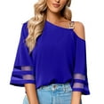 thumbnail image 2 of Popvcly Women's Off Shoulder Tops 3/4 Short Sleeve Casual Loose Batwing Shirts Oversized Blouse Tunic Blue S-XL, 2 of 4