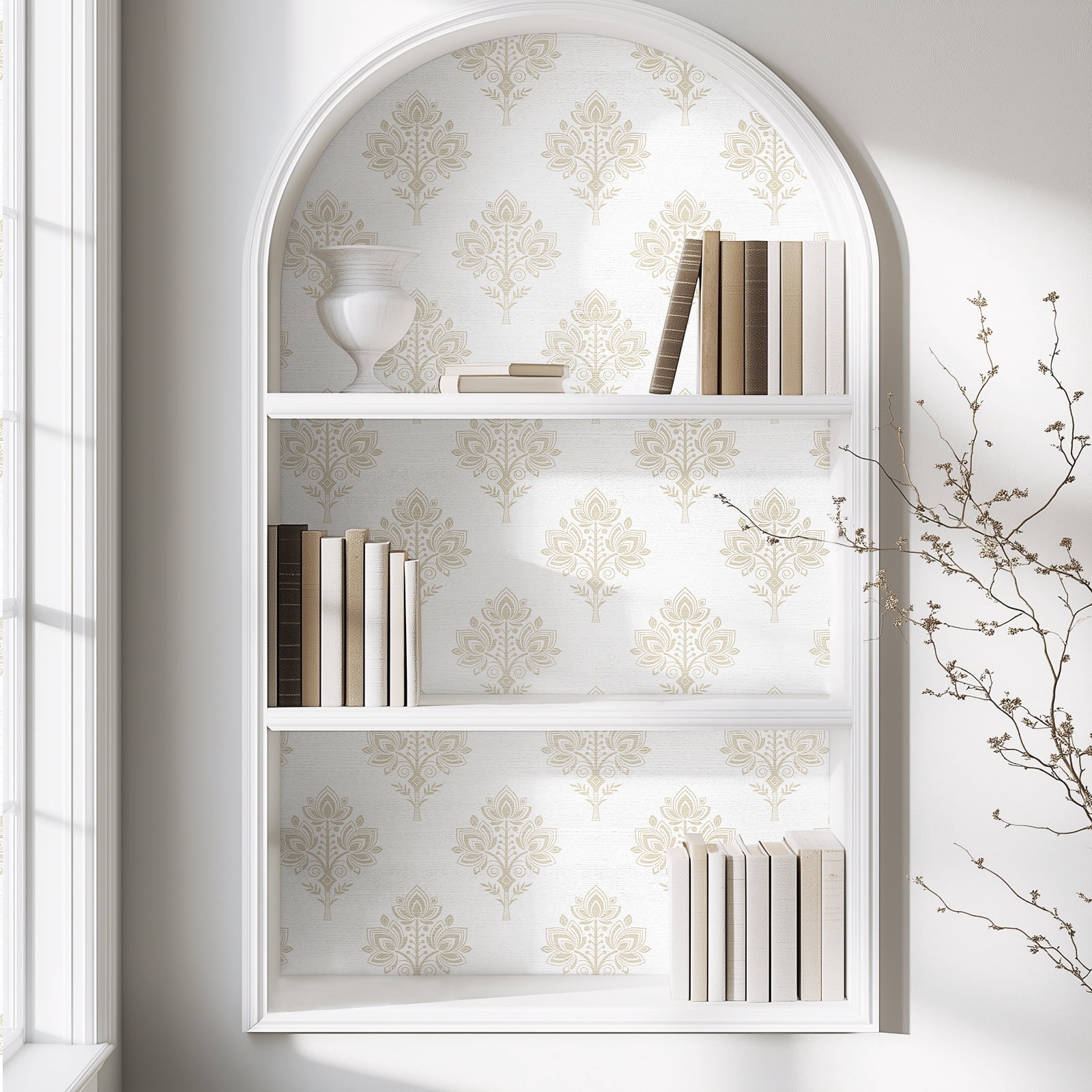 DAZLUTE Peel and Stick Removable Wallpaper Golden Floral Contact Self Adhesive Paper Wallpaper 17.72" x 394"