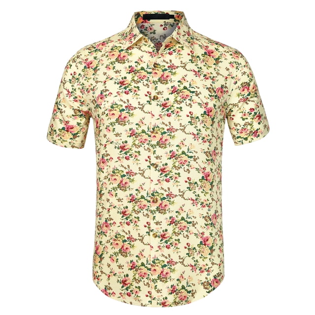 CamiHawaiaDe PlaEstampado Floral Con Botones ManCorCamiDe Verano PaHombres Amarillo 52