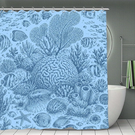 Beach Shower Curtain 70.8×70.8Inch Vintage Coral Reef Shower Curtain Summer Ocean Theme Shower Curtain for Bathroom Decor,Fabric Waterproof with Hooks