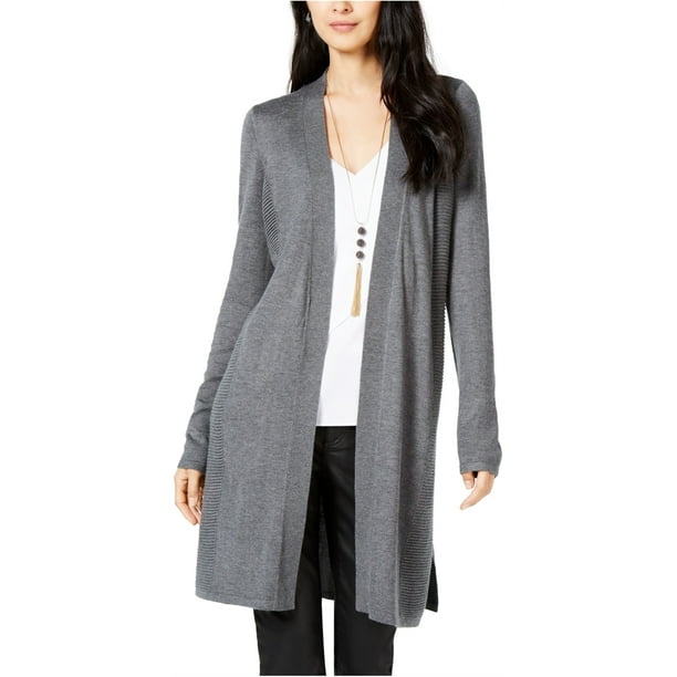 I-N-C Womens Ribbed Side Cardigan Sweater, Grey, Medium