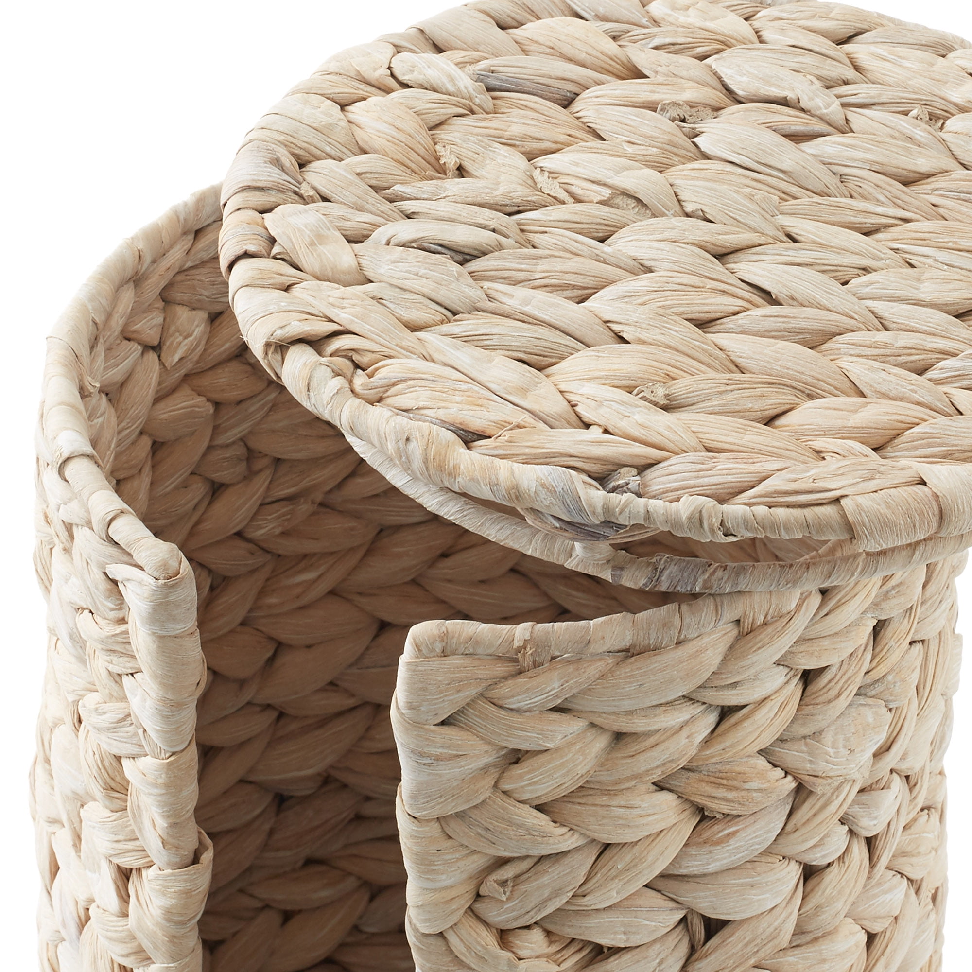 Casafield Toilet Paper Roll Holder with Lid - Whitewash, Fits 3 Rolls, Free Standing Water Hyacinth Bath Tissue Storage Organizer for Bathroom